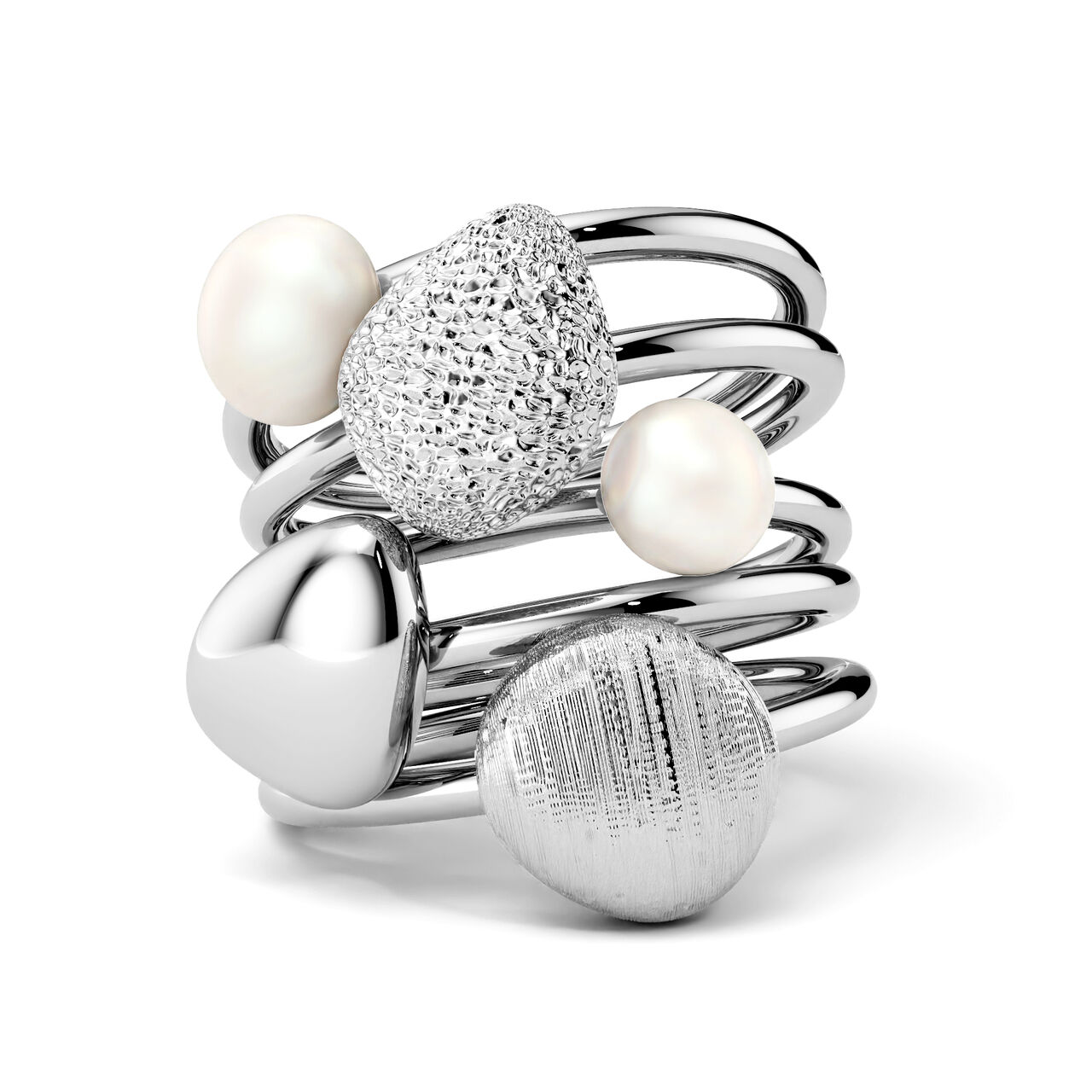 Silver and Pearl Stackable 5-Ring Set image number 0